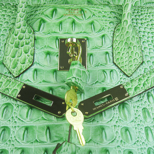 High Quality Fake Hermes Birkin 35CM Crocodile Head Veins Leather Bag Green 6089 - Click Image to Close